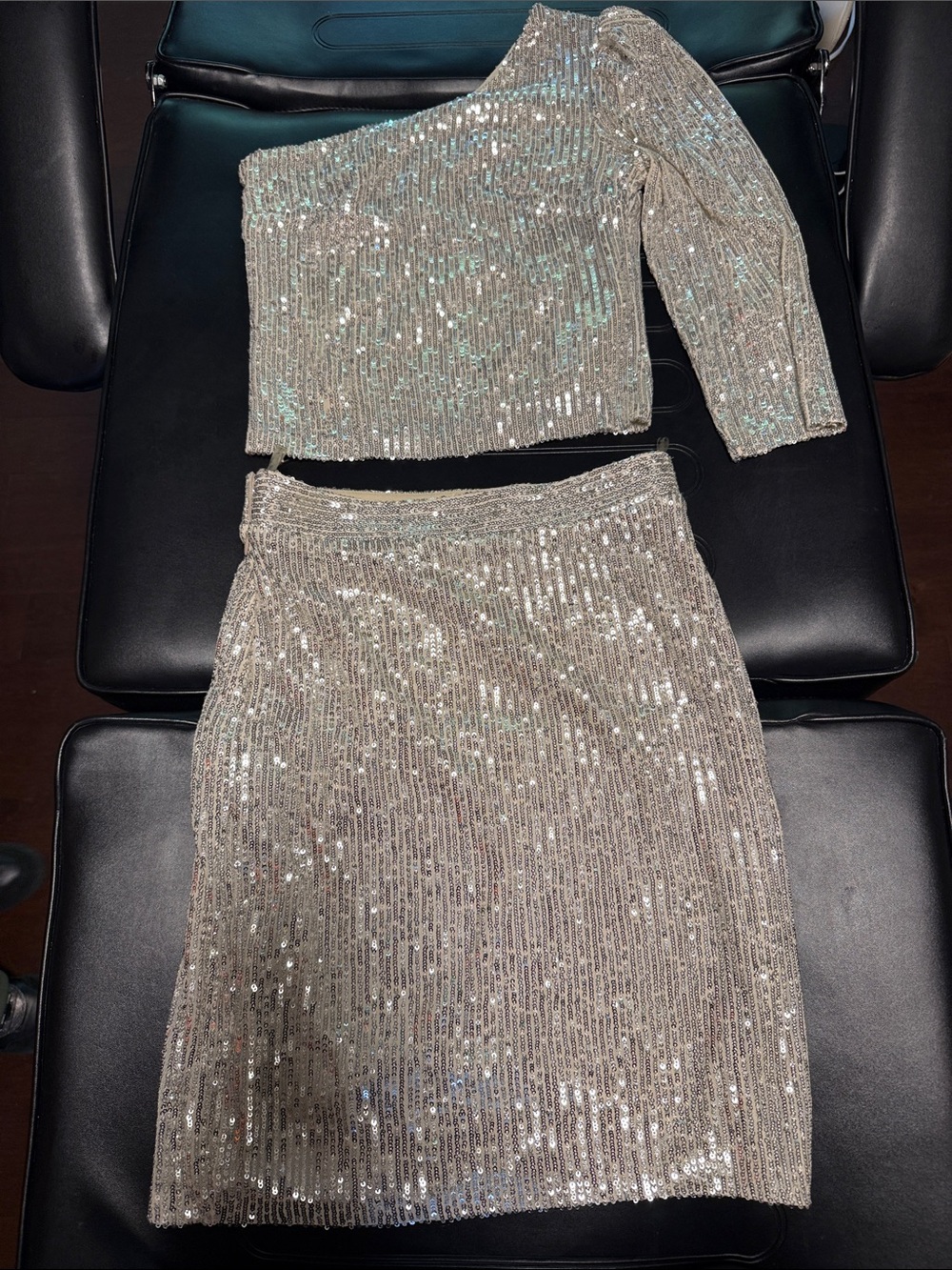 Silver Sequin One-Shoulder Skirt